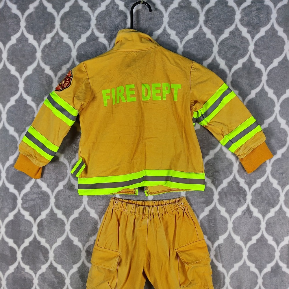 Firefighter Costume Kids 3T 4T Tan Reflective Two Piece Set Dress Up Halloween - Picture 2 of 13